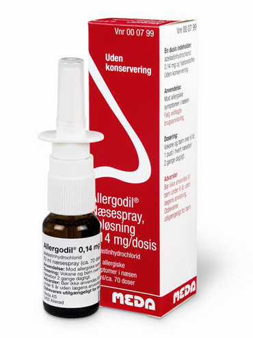 Allergodil næsespray er ikke håndkøbslægemiddel som lindre høfebersymptomer i næsen